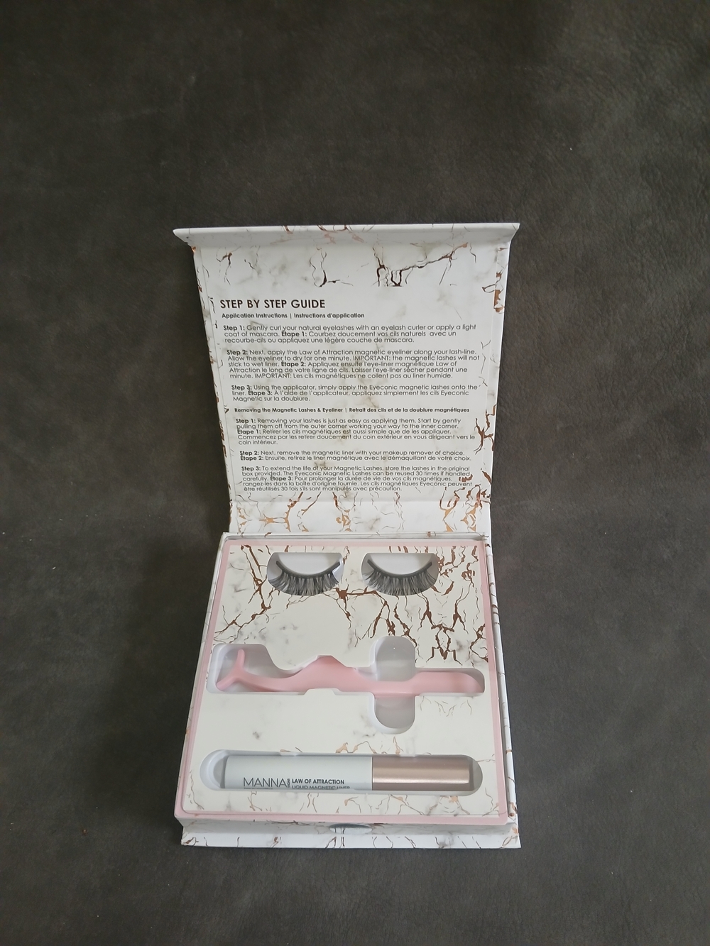 MANNAKADA Beauty Eyec0nic Magnetic Lash & Liner Kit - White and Gold Marble NEW